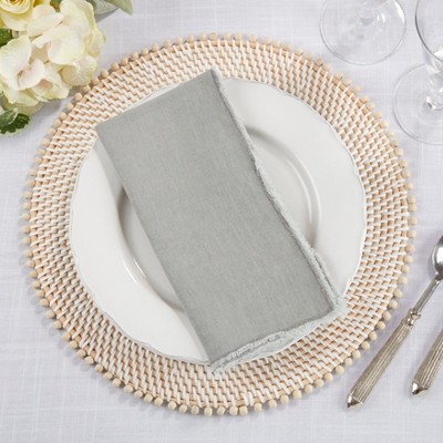 Gray Stone Washed Linen Fringed Table Napkins, Set of 4