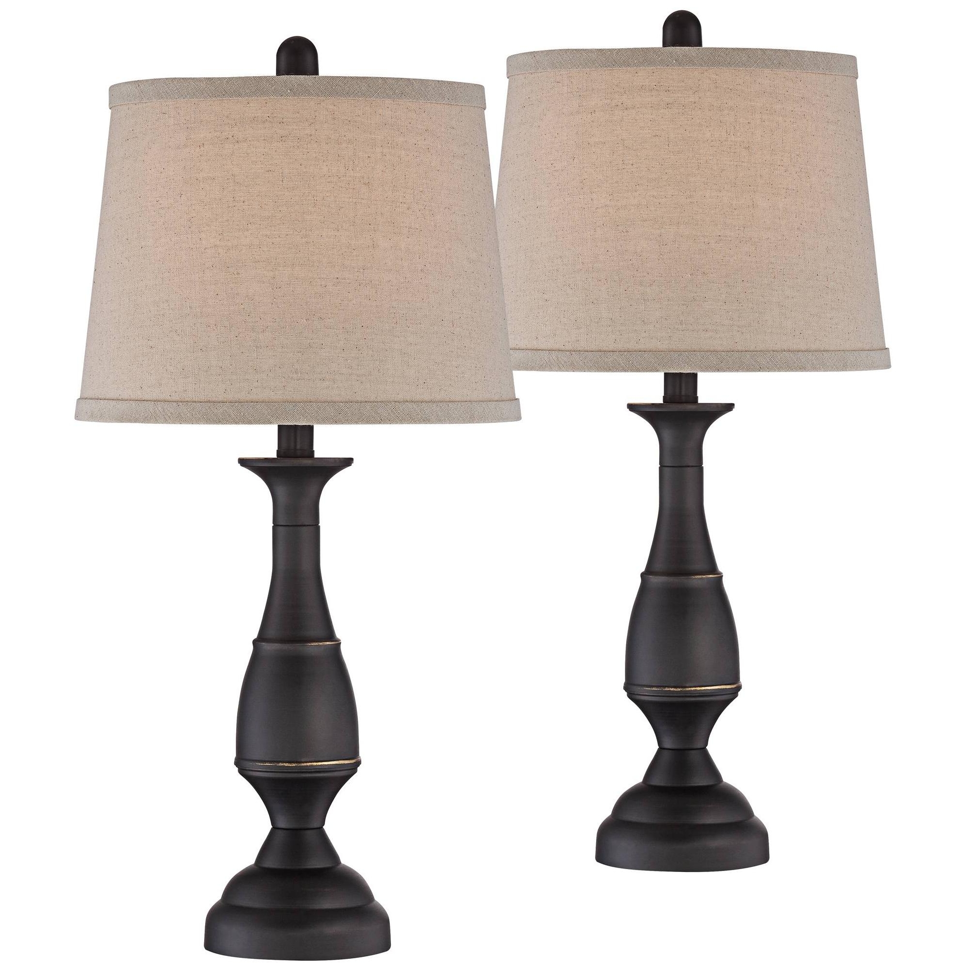 Regency Hill Ben Rustic Farmhouse Table Lamps 25" High Set of 2 Dark Bronze Metal Beige Linen Drum Shade for Bedroom Living Room Bedside Nightstand