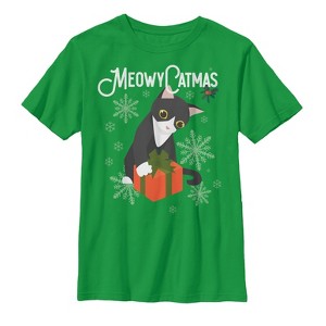 Boy's Lost Gods Christmas Cat Present T-Shirt - 1 of 3