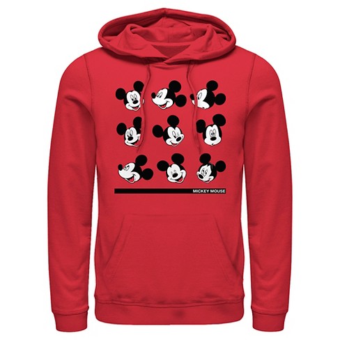 Men s Mickey Friends Facial Expressions Pull Over Hoodie Red Small