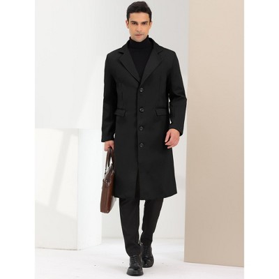 Lars Amadeus Men's Winter Single-Breasted Notched Lapel Long Overcoat Small Dark Black — фото 3
