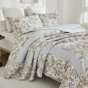 BAGOKIE Queen Size Quilt Set Cotton Vintage Floral Bedding - 1 of 4