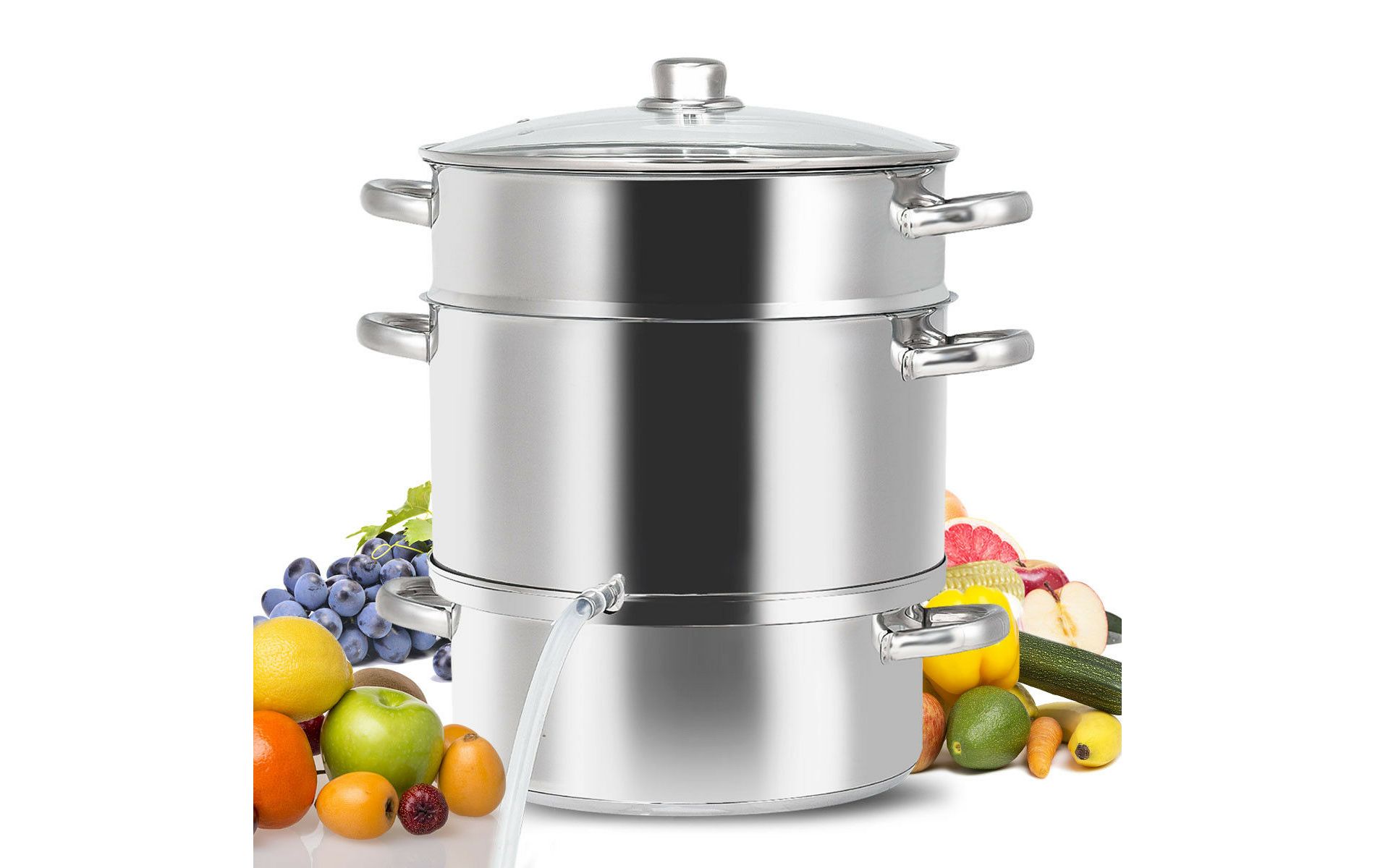 Costway 11-Quart Stainless Fruit Juicer Steamer Stove Top w/ Tempered Glass Lid