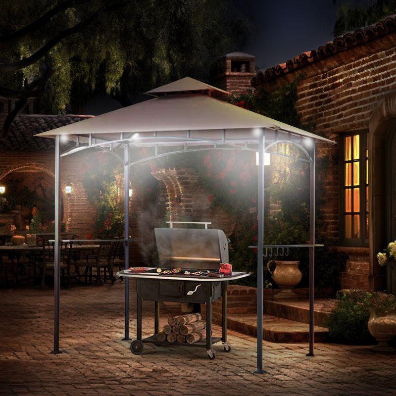 Four Seasons Courtyard Grill Gazebo With LED Lights, 2 Glass Shelves, and Durable Powder Coated Steel Frame for Backyard Lawn and Outdoor Use, Brown, 6 of 8