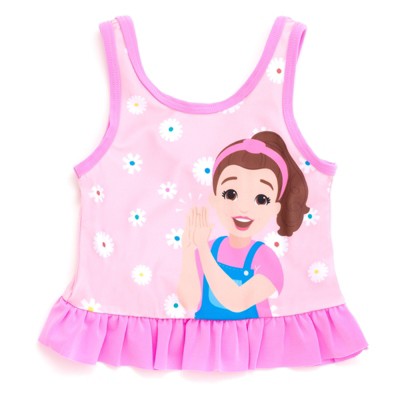Ms. Rachel Little Girls UPF 50+ Peplum Tankini Top and Bikini Bottom Swim Set Pink — фото 4