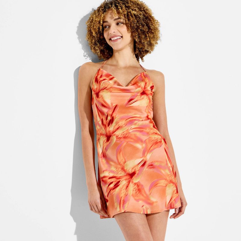 Women's Mini Cowl Dress - Wild Fable™ Orange Floral XXS
