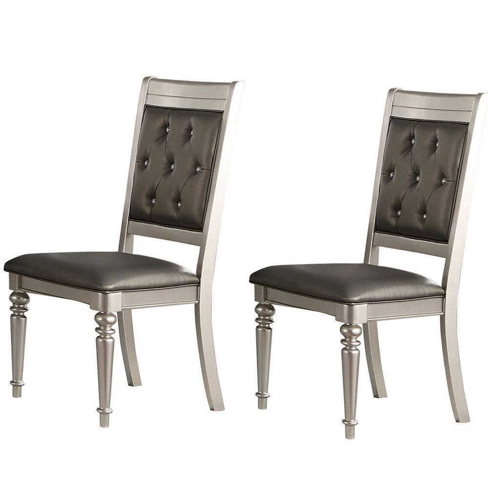 Set of 2 Rubber Wood Dining Chairs with Diamond Tufted Back Gray Benzara For Sale