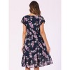 Allegra K Women's Floral Chiffon Flutter Sleeve Belted Square Neck Ruffled Hem Dress - 4 of 4