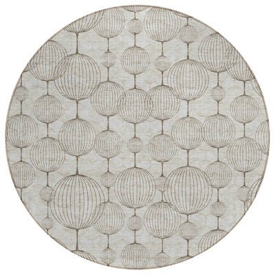 Beige And Brown Geometric Washable Indoor Outdoor Area Rug