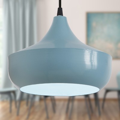 Powder Blue Metal Dome Pendant Light with Adjustable Height