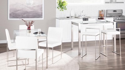 Set of 2 White Leather and Gold Metal Counter Stools