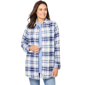 Woman Within Fleece Flannel Snap-Front Shirt - 1 of 4