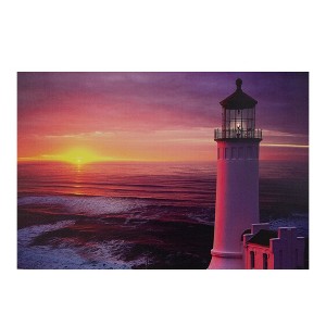 Northlight 23.75" LED Lighted Sunset Lighthouse Seaside Scene Canvas Wall Art - 1 of 4
