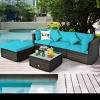 Tangkula Outdoor Rattan Sectional Loveseat Couch Conversation Sofa Set with Storage Box &Coffee Table Red/Navy/Turquoise - 4 of 4