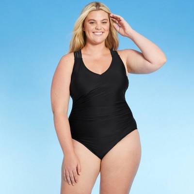 Women's Plus Size Strappy Back One Piece Swimsuit - Kona Sol™ Black
