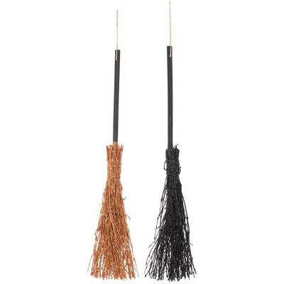 Gallerie II 19" Decorative Halloween Glitter Witch Broom, Assortment of 2