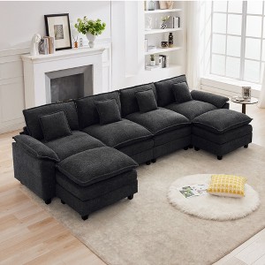 HYLEORY Chenille Fabric Pillow Top Arm U-Shaped Sectional Sofa , Indoor Convertible Modular Sectional Sofa Set with 2 Ottomans for Living Room - 1 of 4