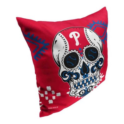Philadelphia Phillies Red Candy Skull 16" Square Throw Pillow