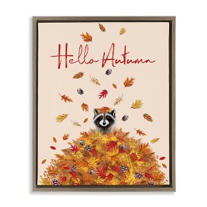 Stupell Industries Hello Autumn Raccoon Black Framed Floater Canvas Wall Art - 1 of 4