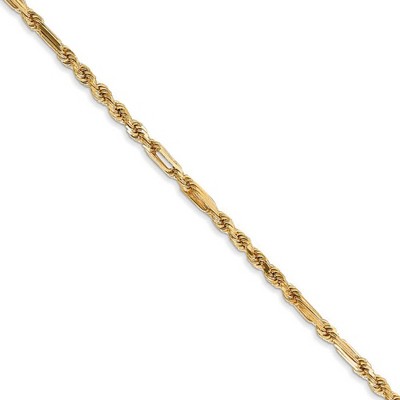 Black Bow Jewelry 2.25mm, 14k Yellow Gold, Diamond Cut, Milano Rope Chain Necklace
