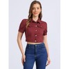 Allegra K Women's Casual Point Collar Button Down Puff Sleeve Crop Denim Jackets - 3 of 4
