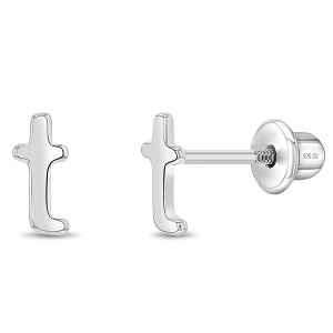Girls' Polished Initial Letter Initial Screw Back Sterling Silver Earrings - In Season Jewelry - 1 of 4