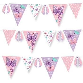 Big Dot of Happiness Beautiful Butterfly - DIY Floral Baby Shower or Birthday Party Pennant Garland Decoration - Triangle Banner - 30 Pieces
