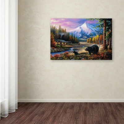 Large Multicolor Canvas Art with Bear and Mountain Scene