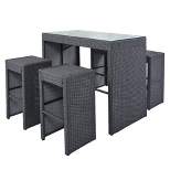 5-piece Patio Rattan Bar Dining Table Set with 4 Stools-ModernLuxe