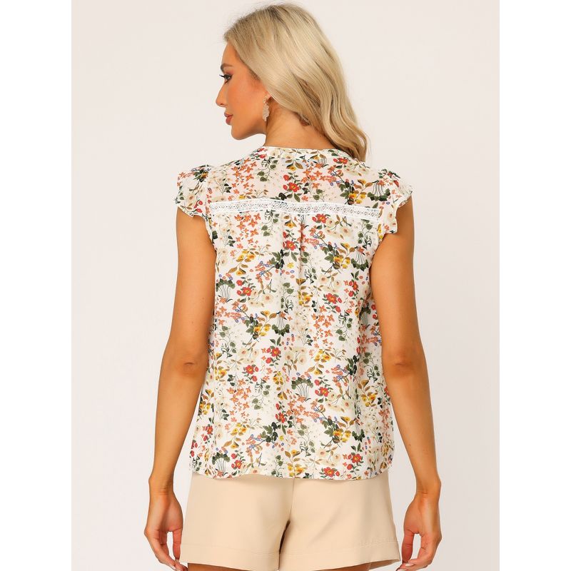 Allegra K Women's Chiffon Floral Ruffled Short Sleeve Button Shirt, 3 of 6