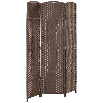 HOMCOM Room Divider, 6' Tall Folding Privacy Screen, Hand-Woven Freestanding Wood Partition for Home Office, Bedroom