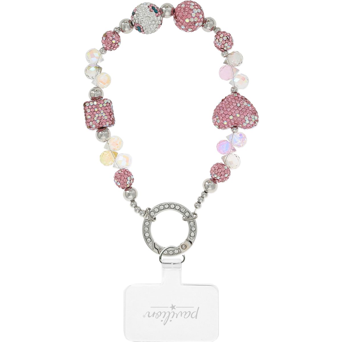 Pavilion Gift Company - Pink Crystal Wristlet - Beaded Hands-Free Silver Wrist Strap - Cell Phone Accessories