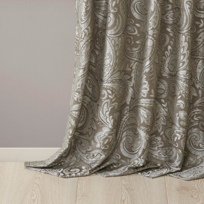 Extended Blue Faux Silk Jacquard Drapes with Trim
