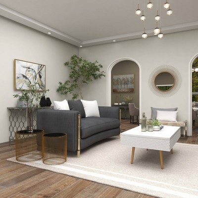 Elegant Gold Metal and Black Glass Round Accent Table Set