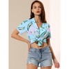 Allegra K Women's Hawaiian Floral Leaves Printed Short Sleeve Button Down Vintage Shirt - 2 of 4