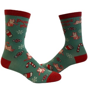 Crazy Dog T-Shirts Women's Peppurrmint Meowcha Socks Funny Pet Cat Kitty Animal Lover Christmas Coffee Mocha Footwear - 1 of 4