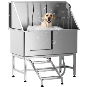 50" Professional Dog Grooming Bathtub - Large Capacity Stainless Steel Dog Bathing Station with Faucet - 1 of 4