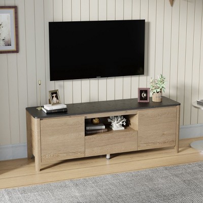 58 Inches Modern TV Stand, Led Lights Television Entertainment Center, Wood TV Stand Fit Up To 80 Inches TV-Cuddlewood