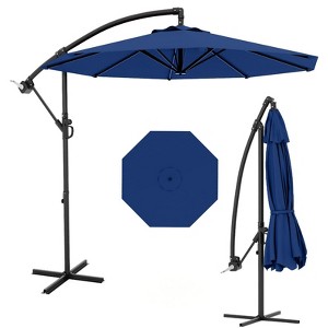 10FT Cantilever Umbrella with Cross Base - 2-6 People, Outdoor Offset Design with Crank Lift, Fade-Resistant Canopy for Deck Pool Garden Backyard - 1 of 4