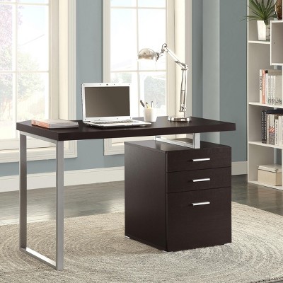 Sapphtopaz 47" Modern Reversible Desk with 3 Drawers Wood Computer Desk with Metal Frame and File Cabinet Desk for Bedroom, Study Room, Office