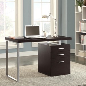 Sapphtopaz 47" Modern Reversible Desk with 3 Drawers Wood Computer Desk with Metal Frame and File Cabinet Desk for Bedroom, Study Room, Office - 1 of 4