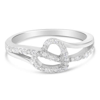 Silver 1/8 Cttw Diamond Open Heart Leaf Curvy Bypass Ring