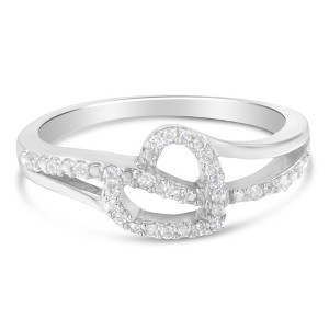 Silver 1/8 Cttw Diamond Open Heart Leaf Curvy Bypass Ring - 1 of 4