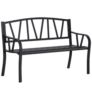 Outsunny Metal Garden Bench, Black Outdoor Bench for 2 People, Park-Style Patio Seating Decor with Armrests & Backrest, Black - 1 of 4