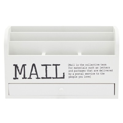 White Wooden 3-Tier Mail Organizer with Drawer