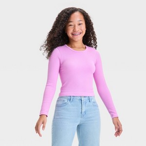 Girls' Long Sleeve Ribbed Seamless T-Shirt - art class™ - 1 of 3