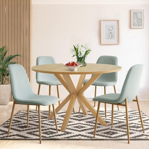 Oliver oslo Round Dining Table With 4 Linen Upholstered Turquoise Dining Chair 5 piece Dining Set For 4 Person Indoor Furniture Maison Boucle Target