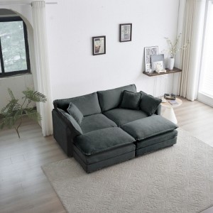 4-Piece Set: Upholstered 2-Seater Sofa and 2 Ottoman Pieces, Loveseat Lounge - 1 of 3