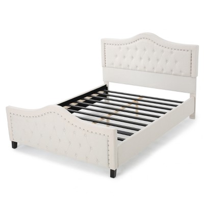 Christopher Knight Home Queen Virgil Upholstered Bed Set Ivory: Hardwood Frame, Foam Fill, No Box Spring Needed