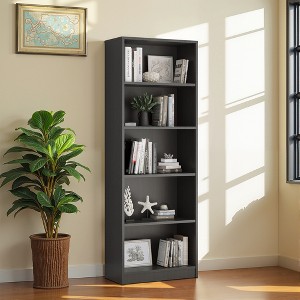 MAYEERTY Freestanding 5-Shelf Wood Bookshelf with Adjustable Shelves for Home Office, Gray - 1 of 4